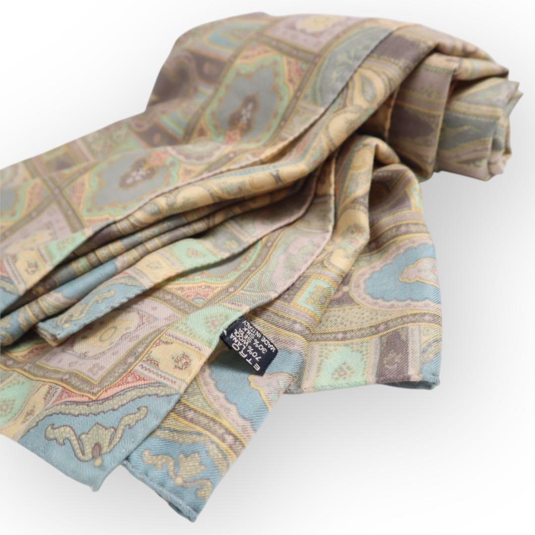 Vintage ETRO エトロ 大判 ウール シルク ストール ショール