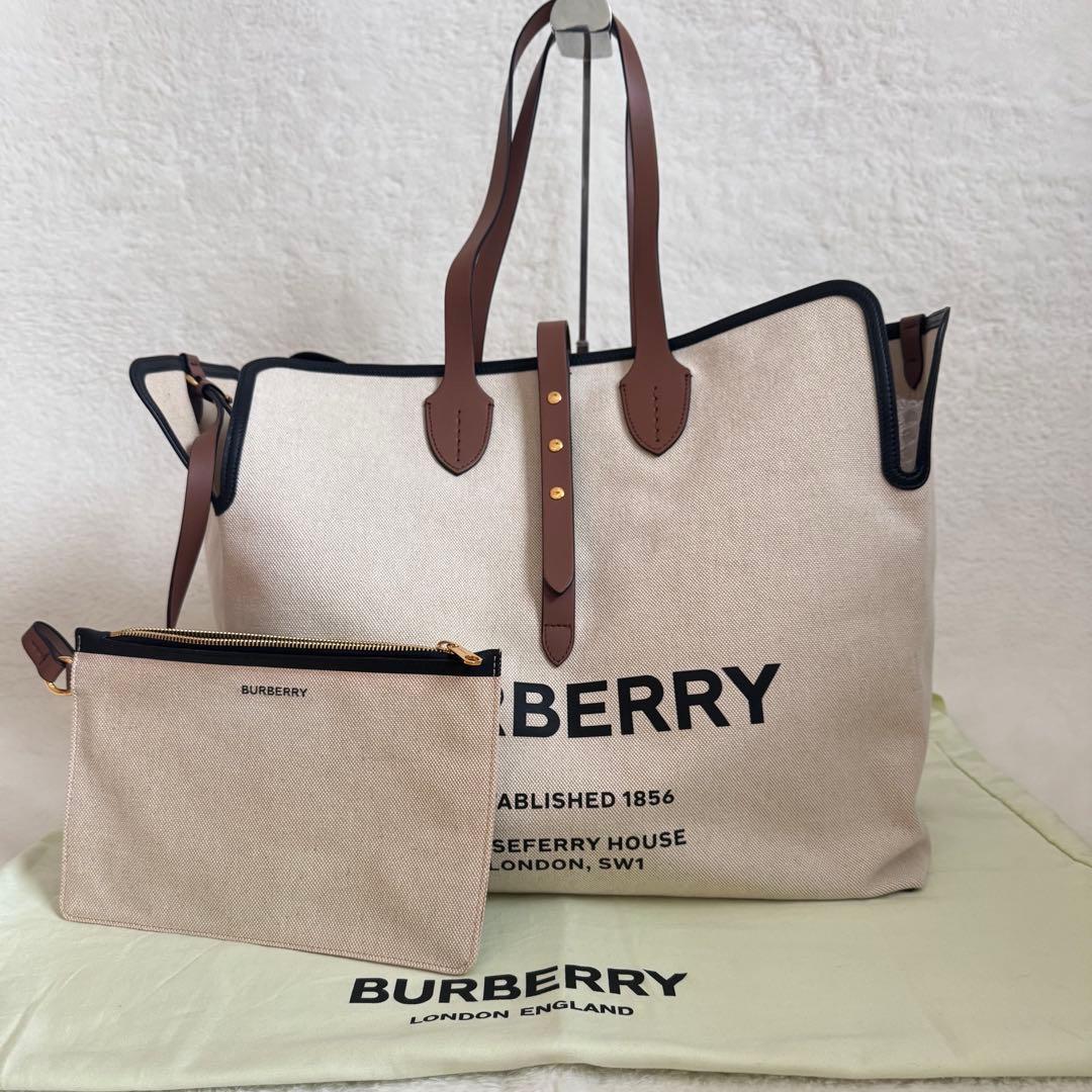 BURBERRY ラージ　ソフトベルト　トート　キャンバス　レザー　大容量