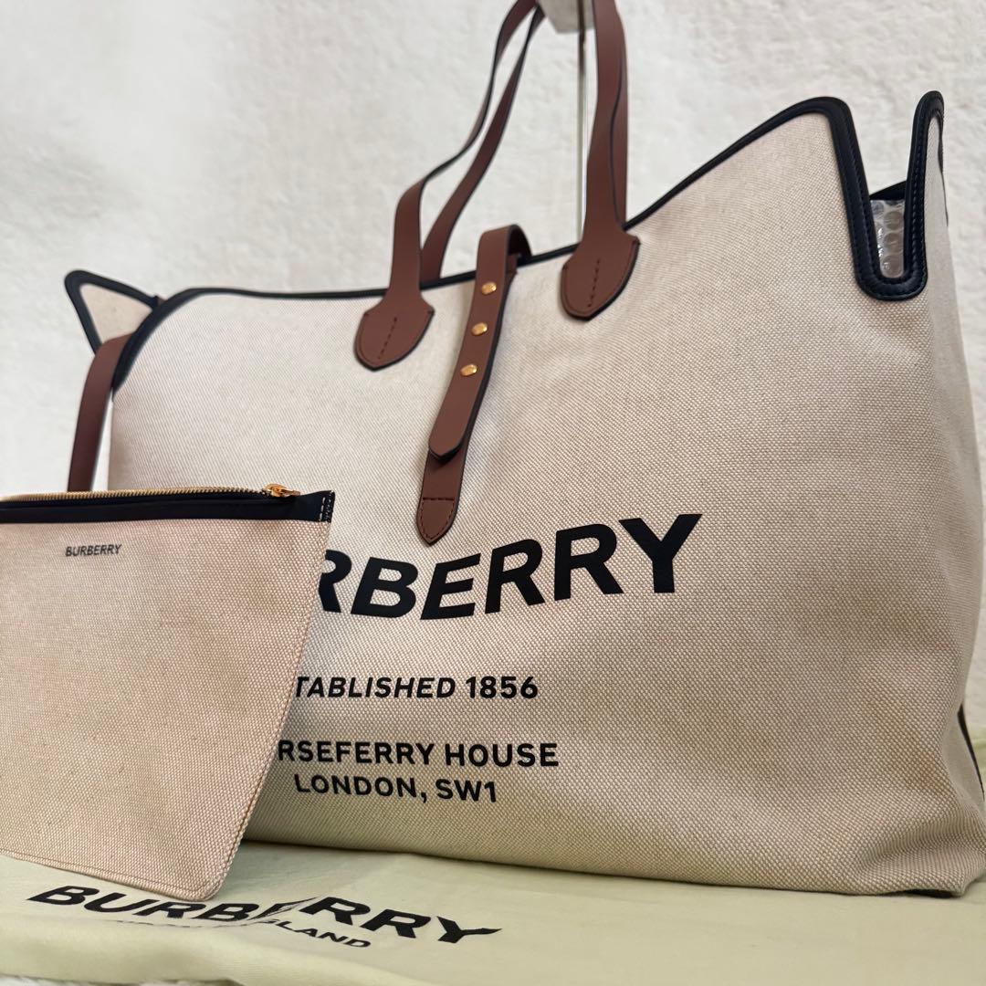BURBERRY ラージ　ソフトベルト　トート　キャンバス　レザー　大容量