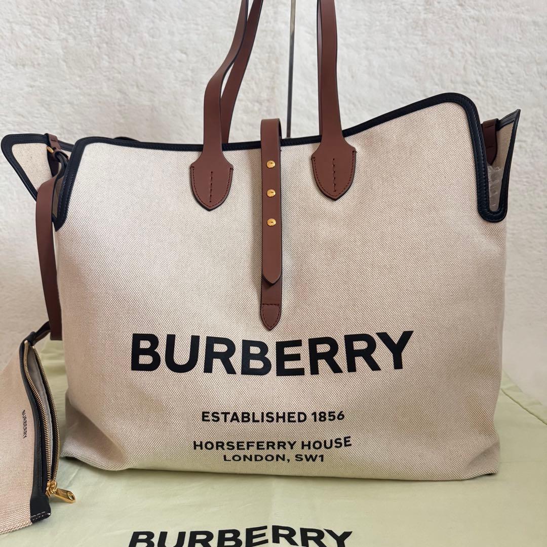 BURBERRY ラージ　ソフトベルト　トート　キャンバス　レザー　大容量
