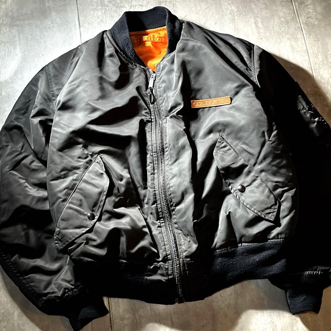 USA製 レザー革胸タグ　90S アヴィレックス MA-1 フライトジャケット