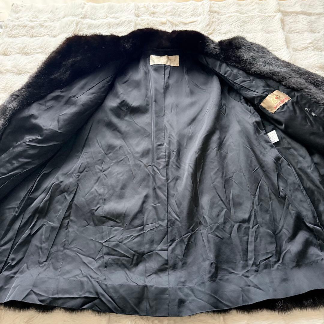 三越 ミンクコート ダークブラウン系 リアルファー ミドル丈　レディース