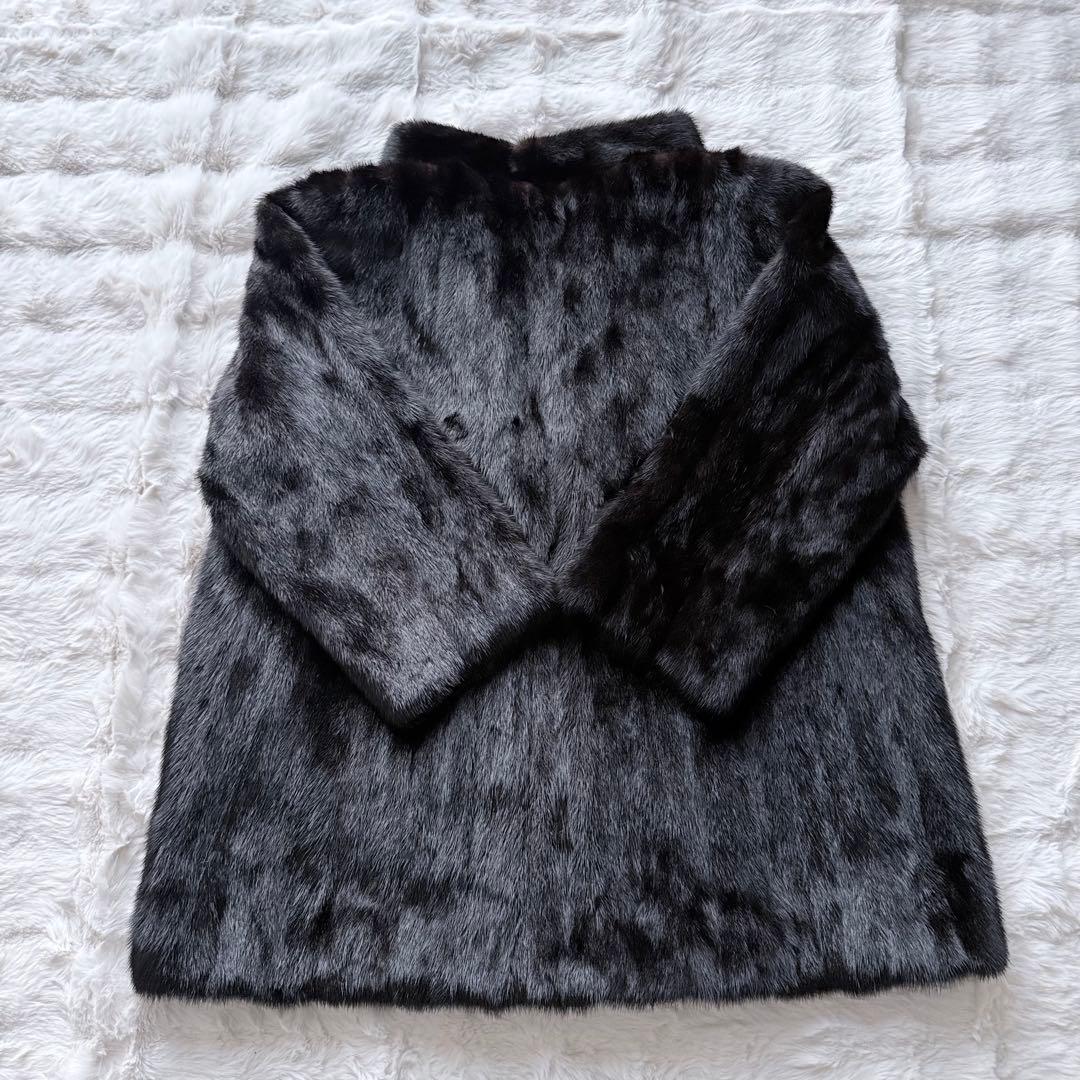 三越 ミンクコート ダークブラウン系 リアルファー ミドル丈　レディース