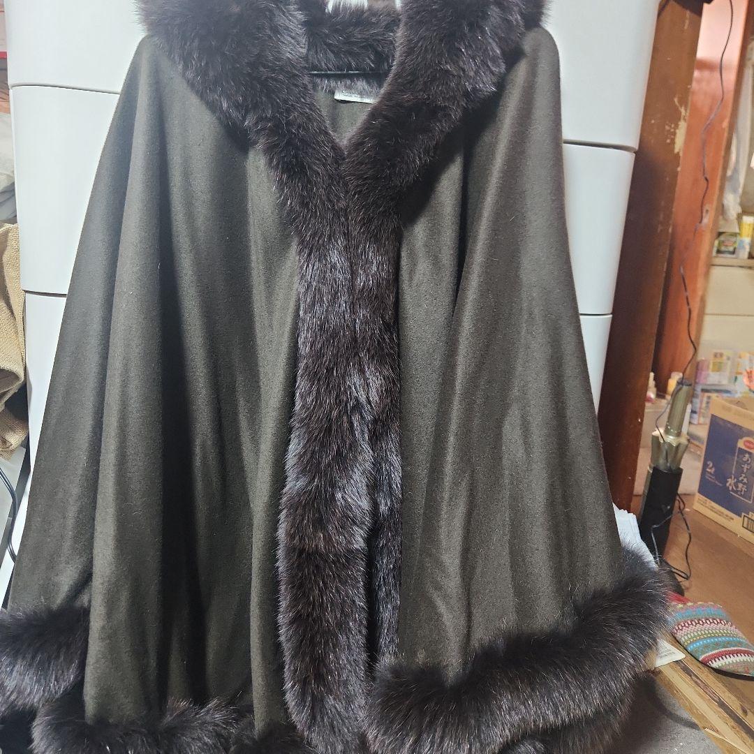 カシミヤ100% ブラウンファーポンチョ