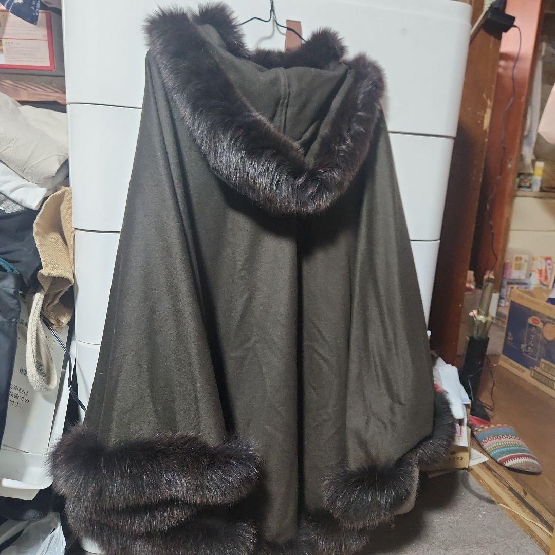 カシミヤ100% ブラウンファーポンチョ