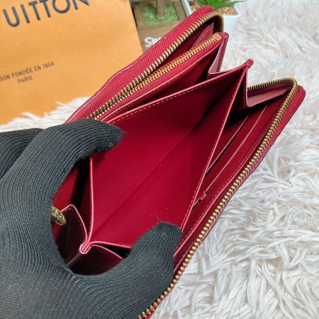 美品 ルイヴィトン ヴェルニ エナメル ジッピーウォレット レッド パテント