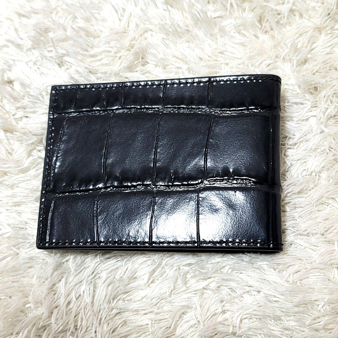 未使用 コーチ クロコ型押し レザー 3-IN-1財布 カードケース ブラック