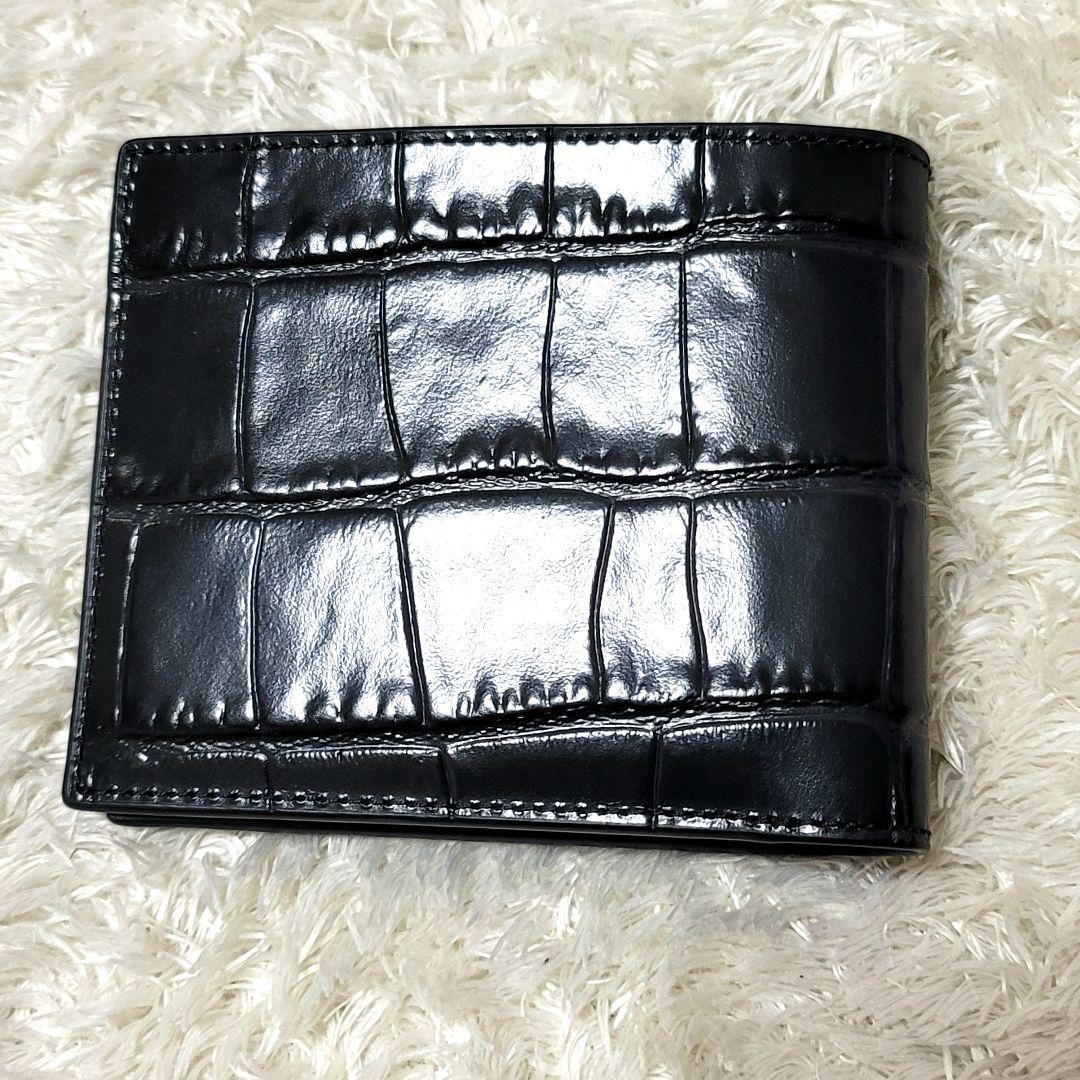 未使用 コーチ クロコ型押し レザー 3-IN-1財布 カードケース ブラック
