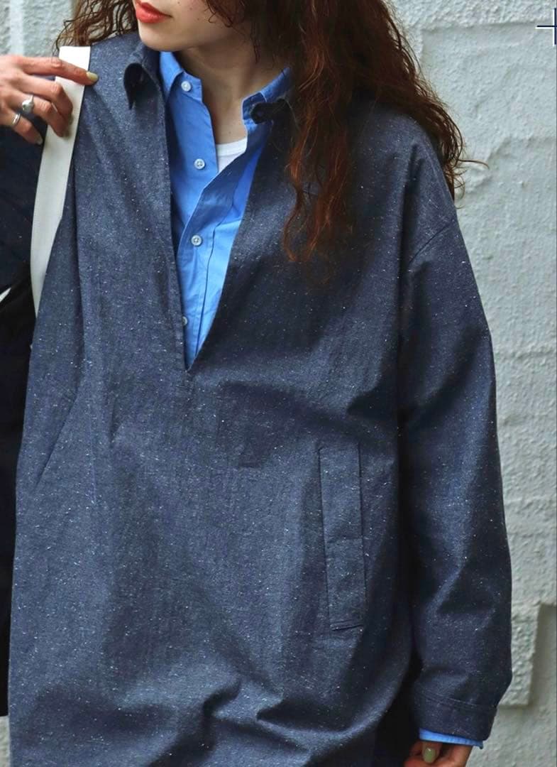 nanamica ナナミカ コットンワンピース 長袖シャツワンピース ネイビー１