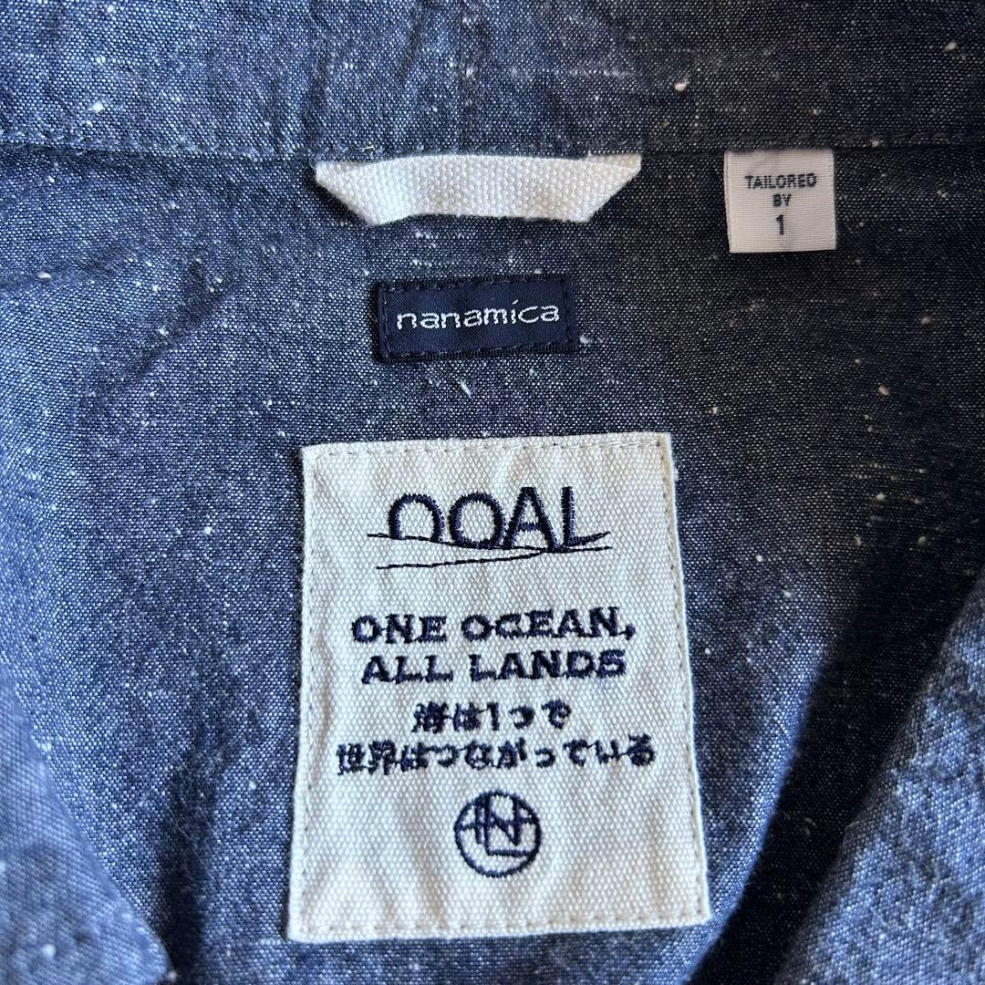 nanamica ナナミカ コットンワンピース 長袖シャツワンピース ネイビー１