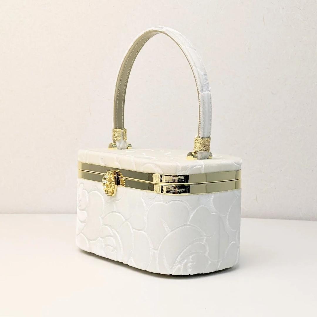 立体ベロア生地 振袖用 草履バッグ セット ホワイト u62