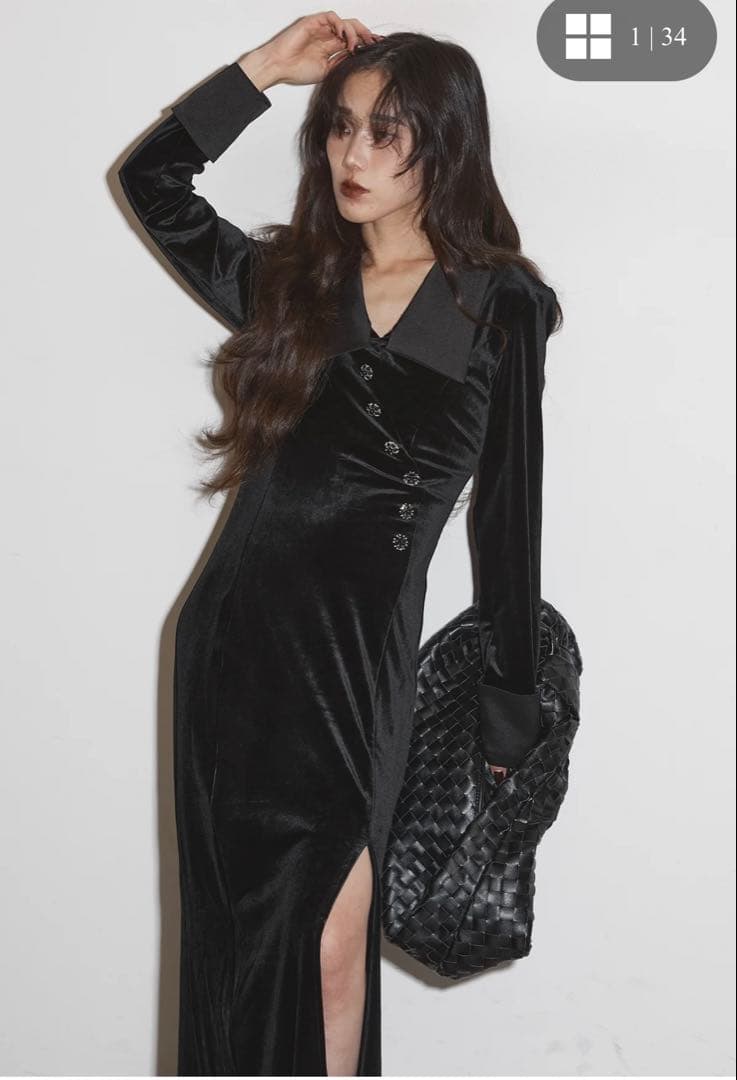 新品未使用品　ベロアレイヤード風ワンピース