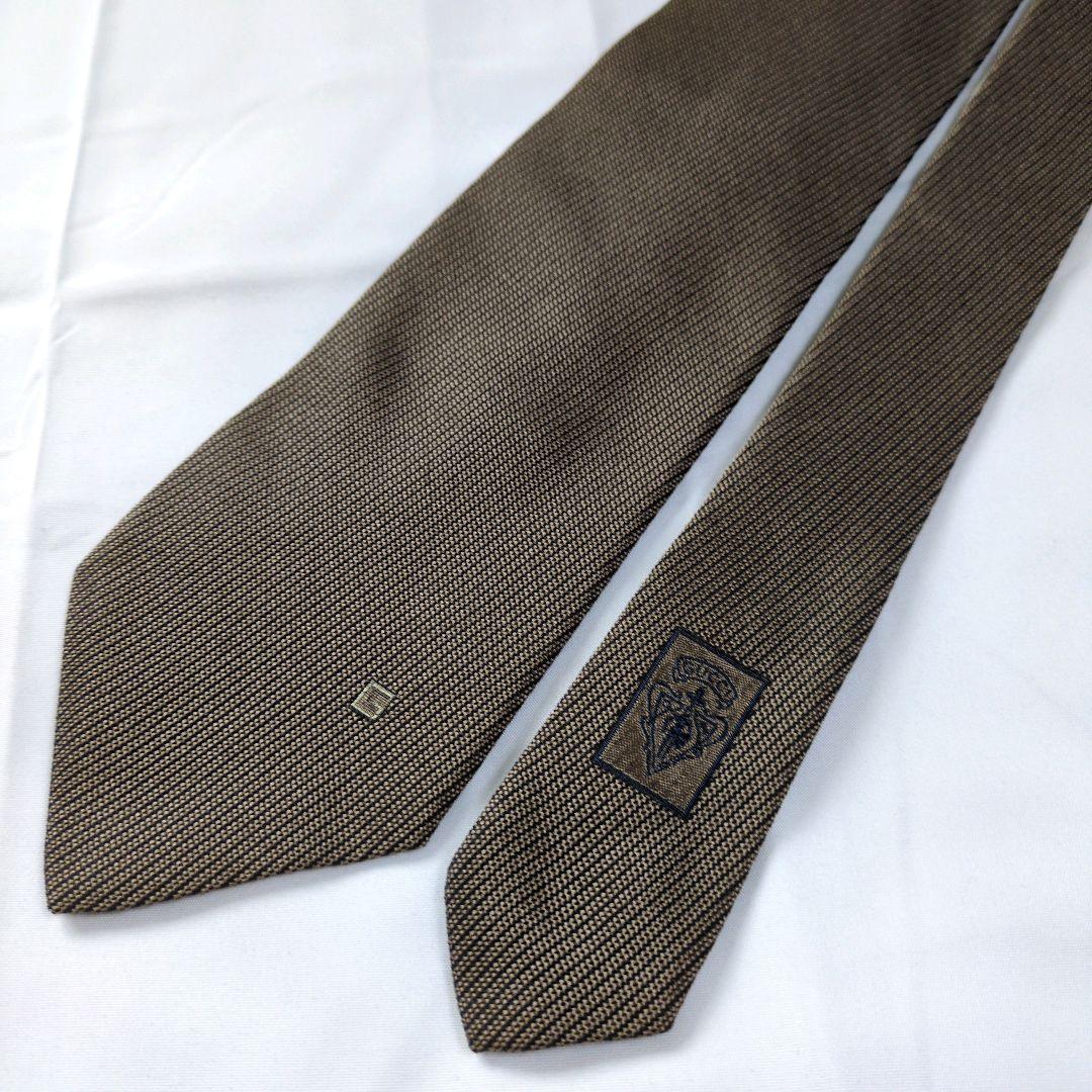 【美品】グッチ ネクタイ ブラウン ブラック 無地 ソリッド【イタリア製】