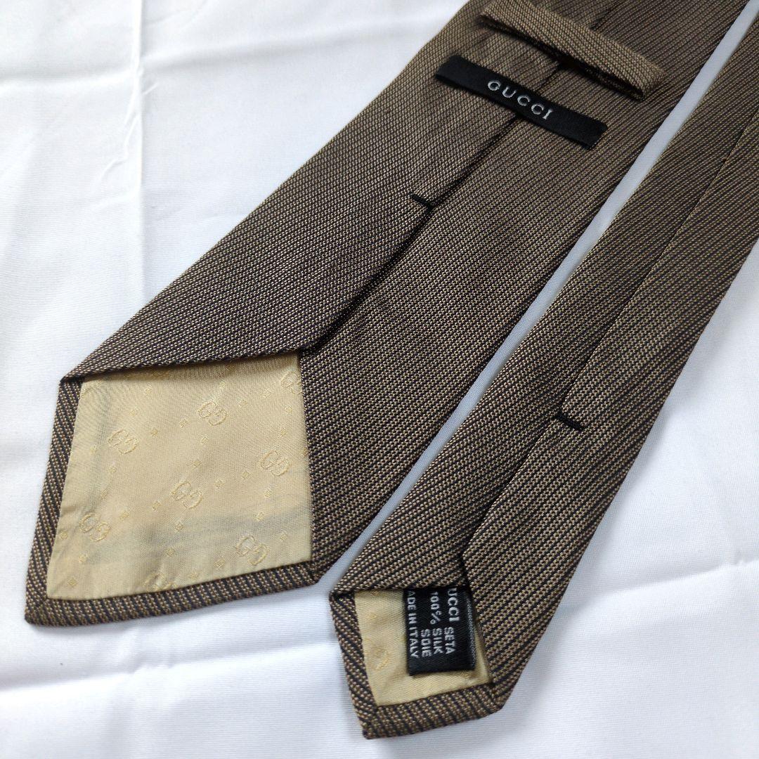 【美品】グッチ ネクタイ ブラウン ブラック 無地 ソリッド【イタリア製】