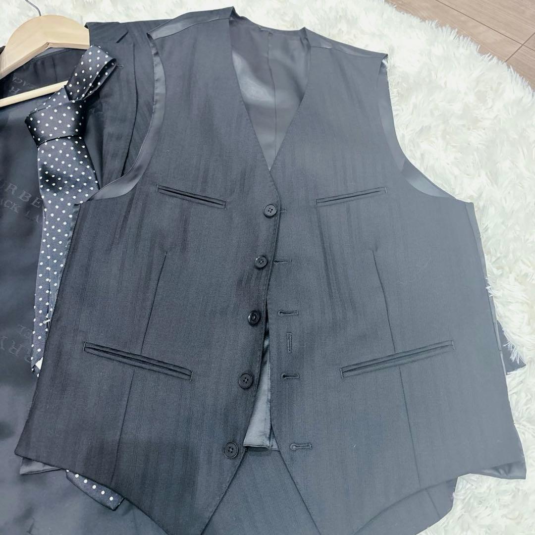 美品 BURBERRY 黒 ブラック ストライプ スーツ ベスト スリーピース