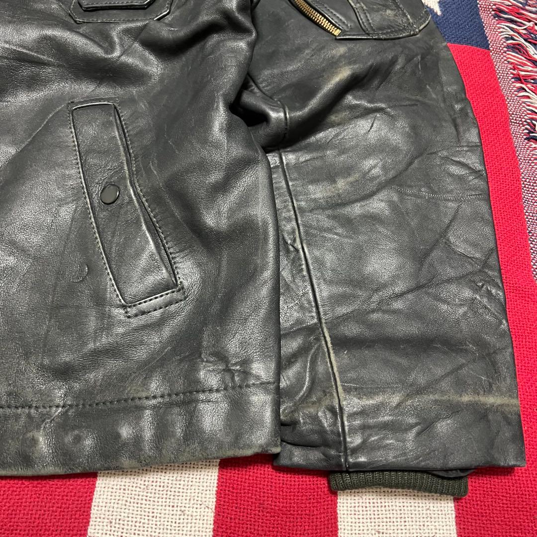 韓国製 80s 民間品 フランス軍パイロット レザージャケット ダブルジップ