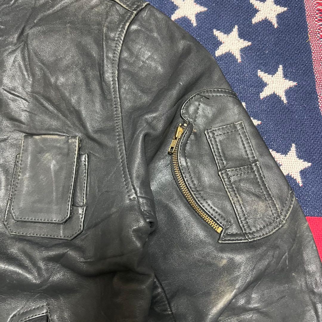 韓国製 80s 民間品 フランス軍パイロット レザージャケット ダブルジップ
