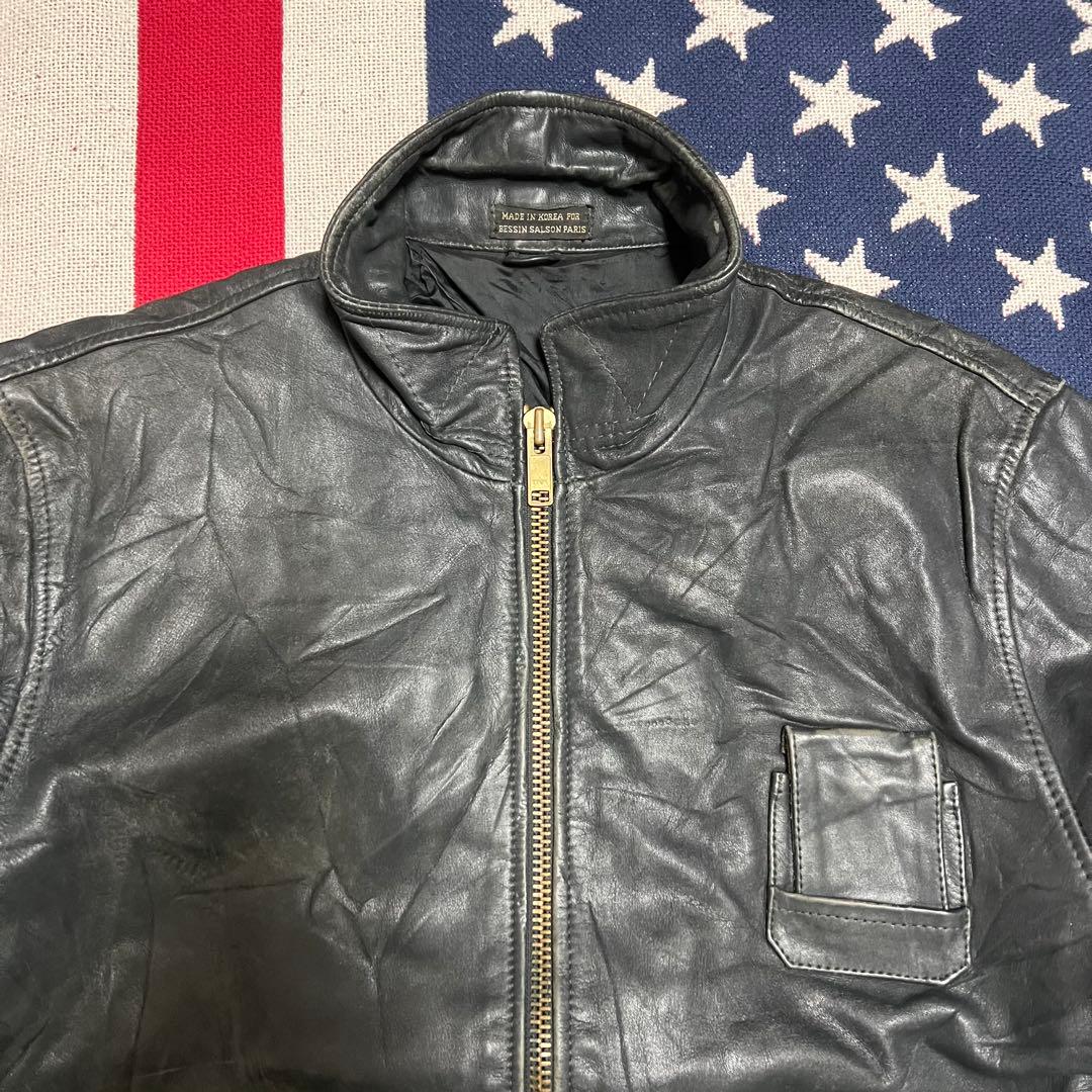 韓国製 80s 民間品 フランス軍パイロット レザージャケット ダブルジップ