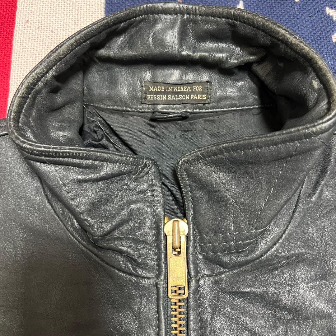 韓国製 80s 民間品 フランス軍パイロット レザージャケット ダブルジップ