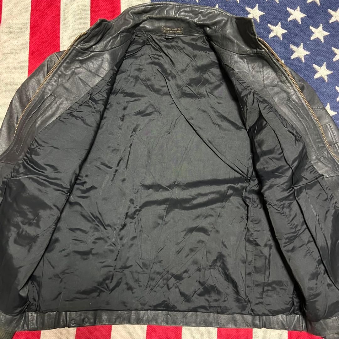 韓国製 80s 民間品 フランス軍パイロット レザージャケット ダブルジップ