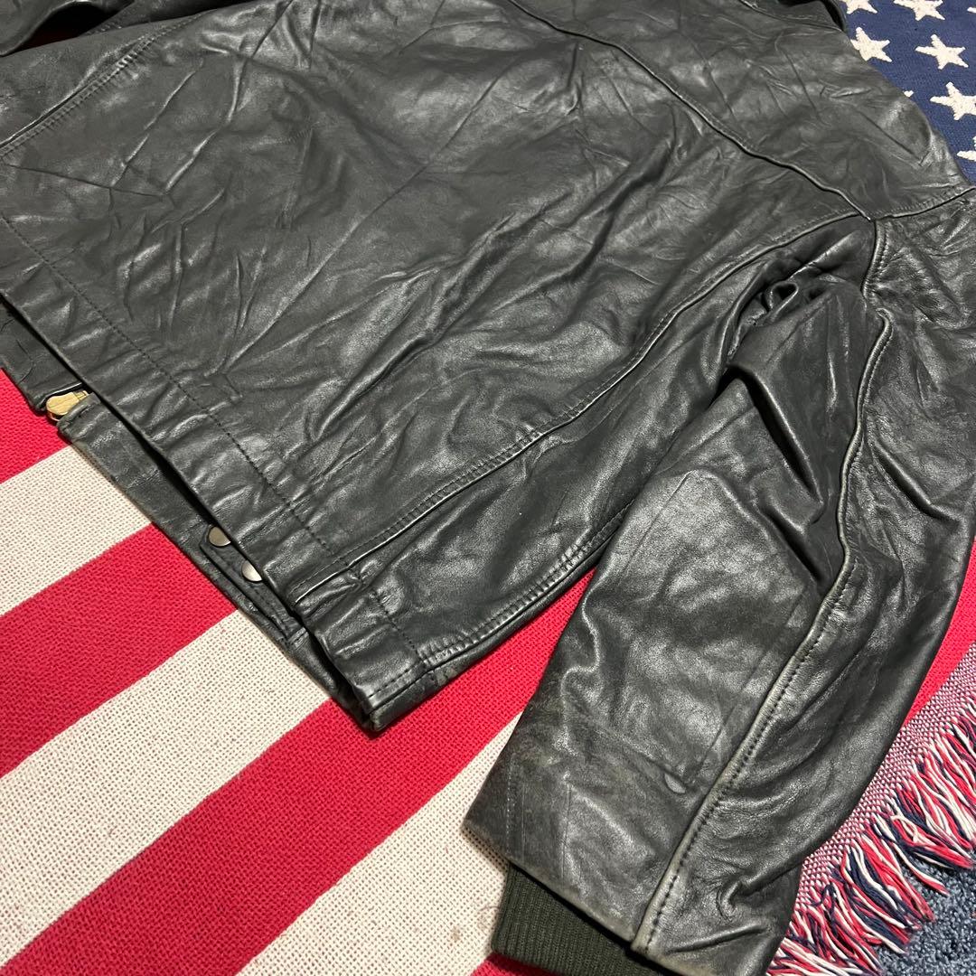 韓国製 80s 民間品 フランス軍パイロット レザージャケット ダブルジップ