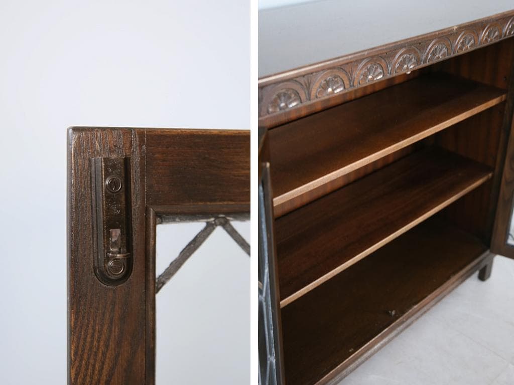 英国アンティーク木製ブックケースキャビネット/本棚/食器棚/飾り棚(91-28)