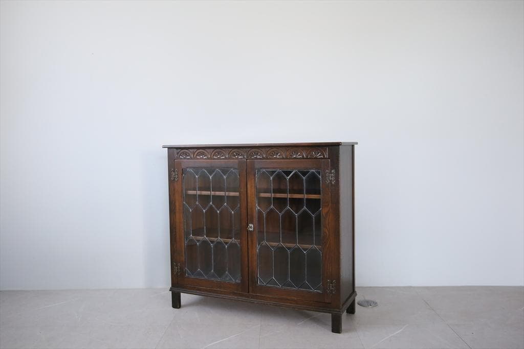 英国アンティーク木製ブックケースキャビネット/本棚/食器棚/飾り棚(91-28)