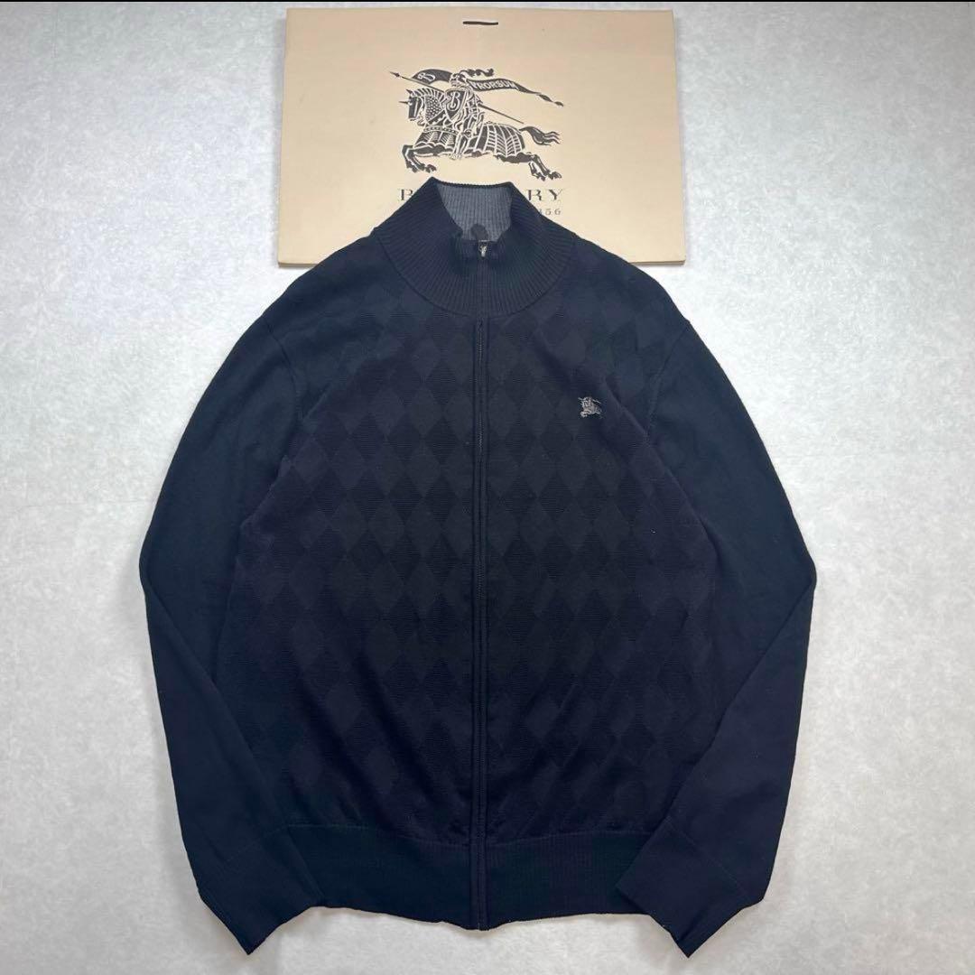 【美品】BURBERRY アーガイル ドライバーズニット 薄手 3 ブラック