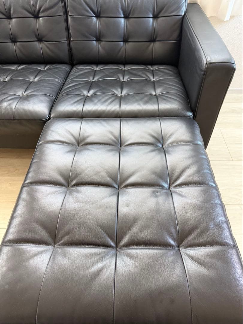 IKEA イケア LANDSKRONA 黒合成皮革 カウチソファ オットマン付き