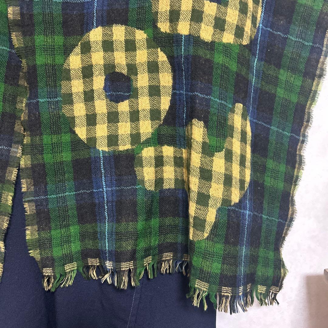 45R 45rpmウールジャガードのストール　チェックネイビーグリーンイエロー