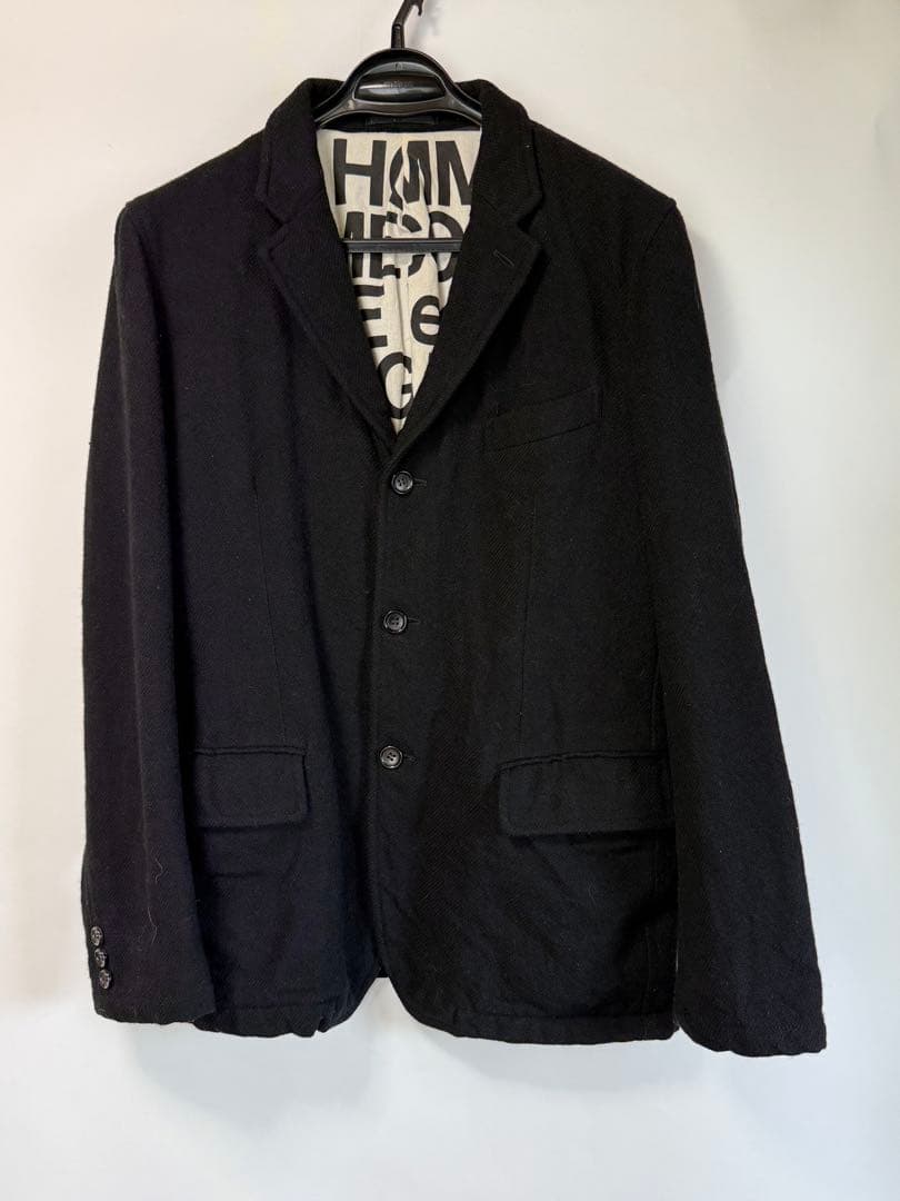 コムデギャルソオム ロゴ裏地 ウールテーラードジャケット M