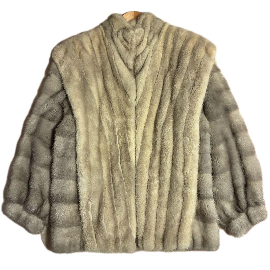 Lサイズ相当 サファイアミンク 毛皮コート グレー