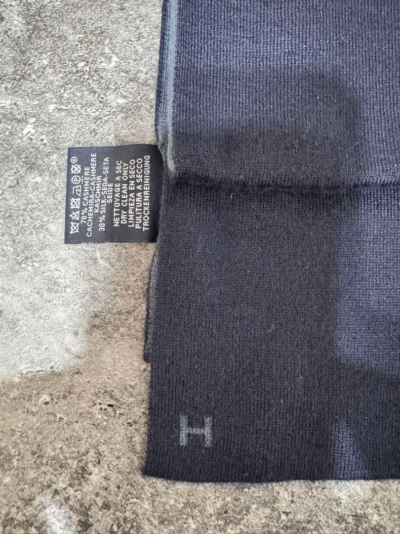 美品 エルメス HERMES ネイビー マフラー ウールカシミア