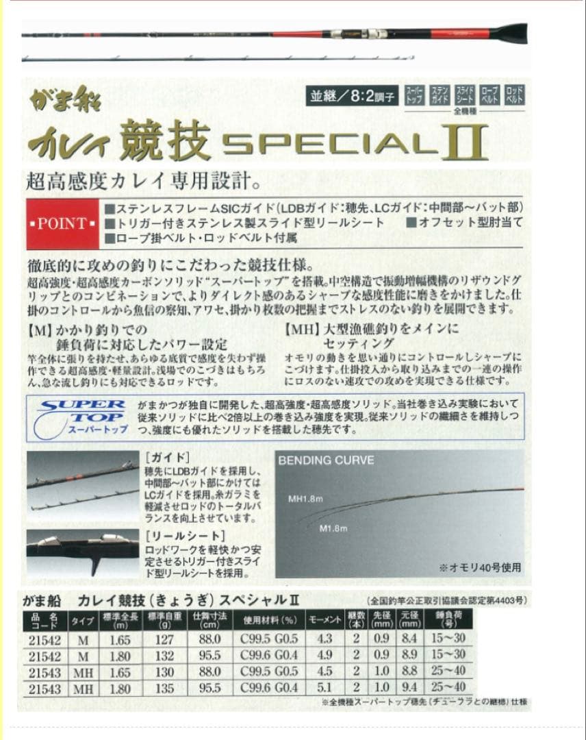 がまかつ　がま船 カレイ競技スペシャルII M- 180、カレイ、カワハギ、廃番