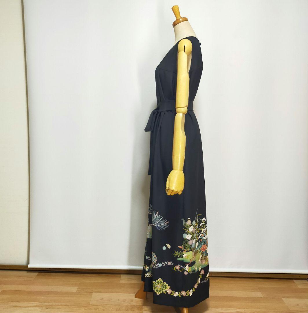 ★黒留袖アンサンブル*ノースリーブワンピース+ボレロ*着物リメイク正絹M〜L㊾