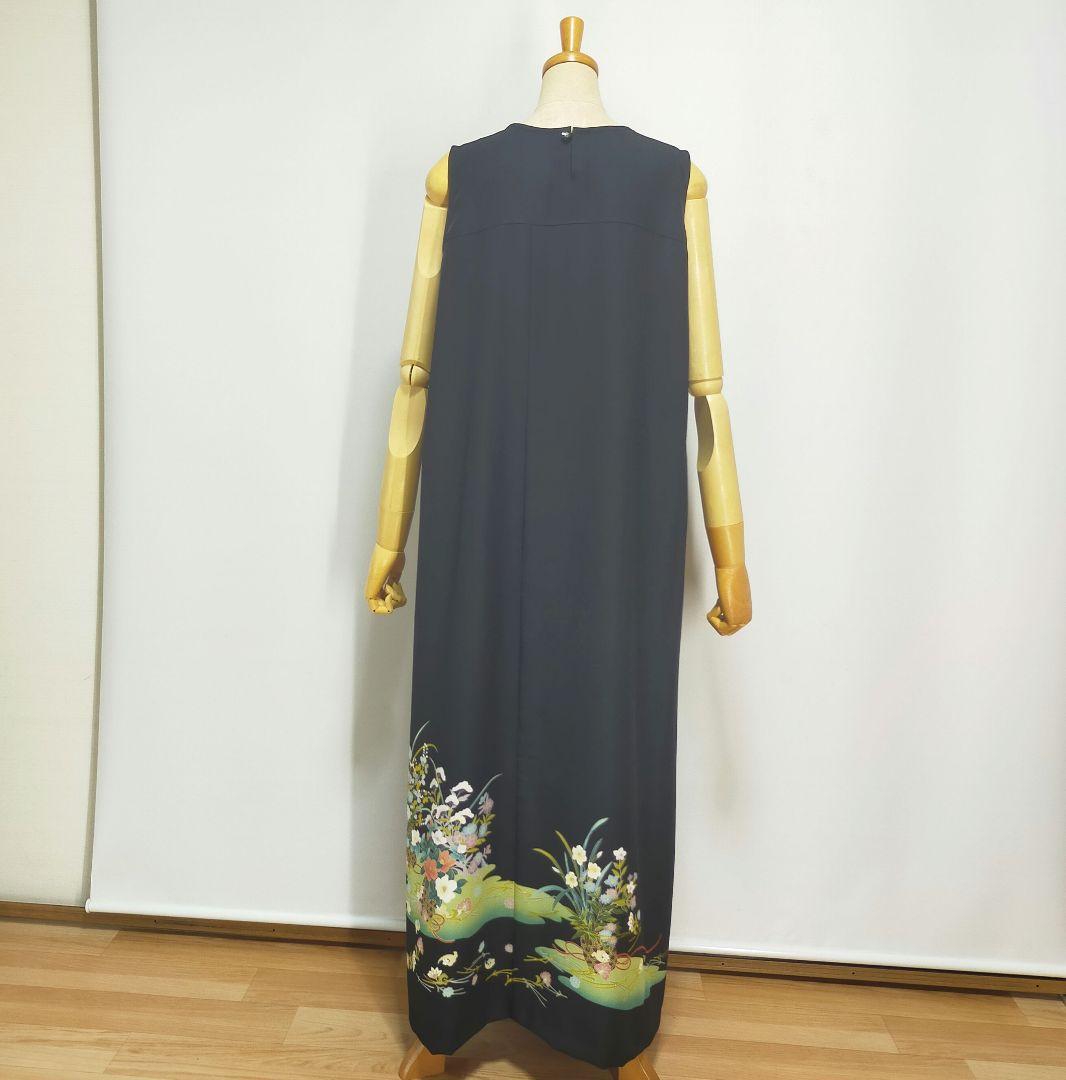 ★黒留袖アンサンブル*ノースリーブワンピース+ボレロ*着物リメイク正絹M〜L㊾
