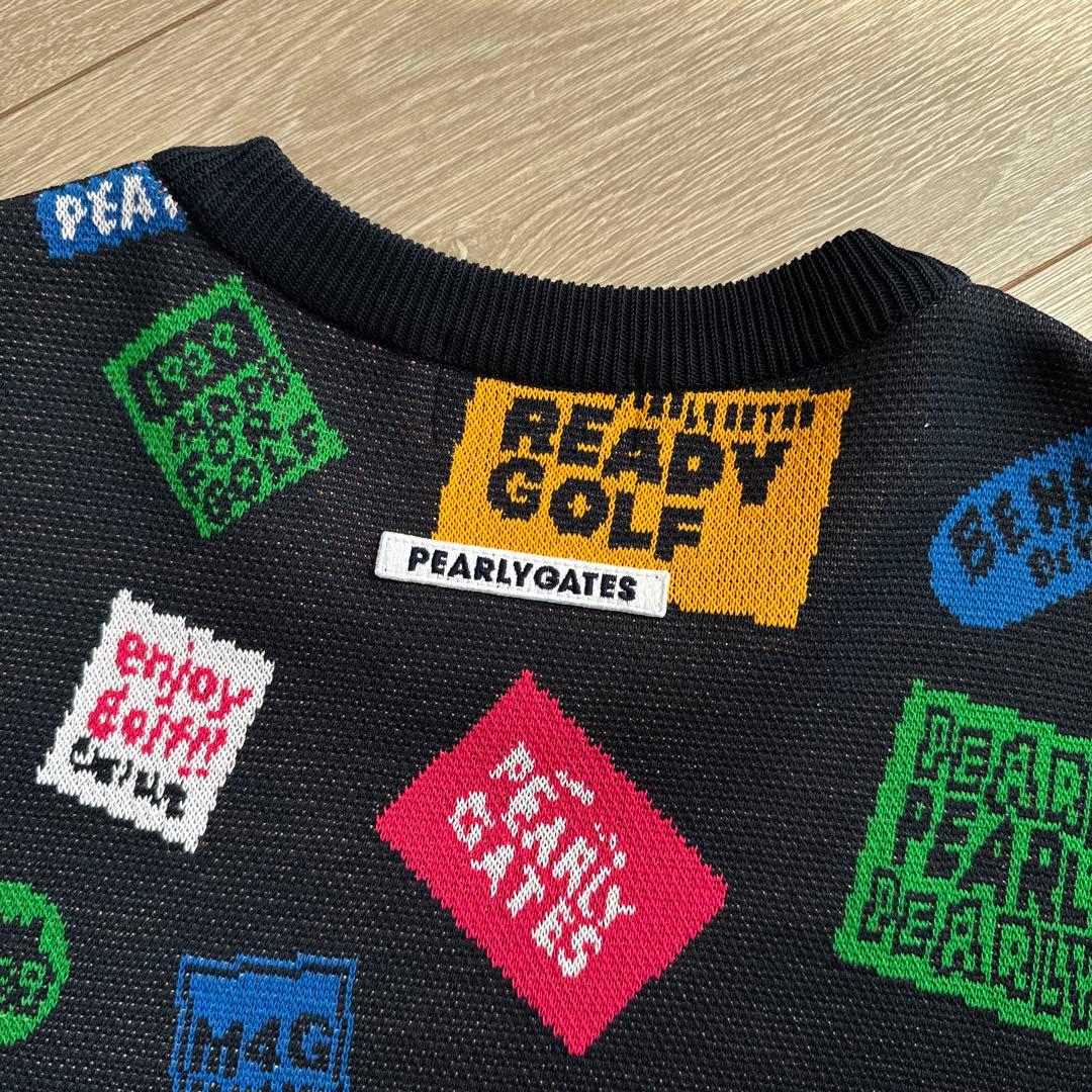 パーリーゲイツ秋冬人気ロゴマーク総柄×マルチカラー ニットセーター 0(S)