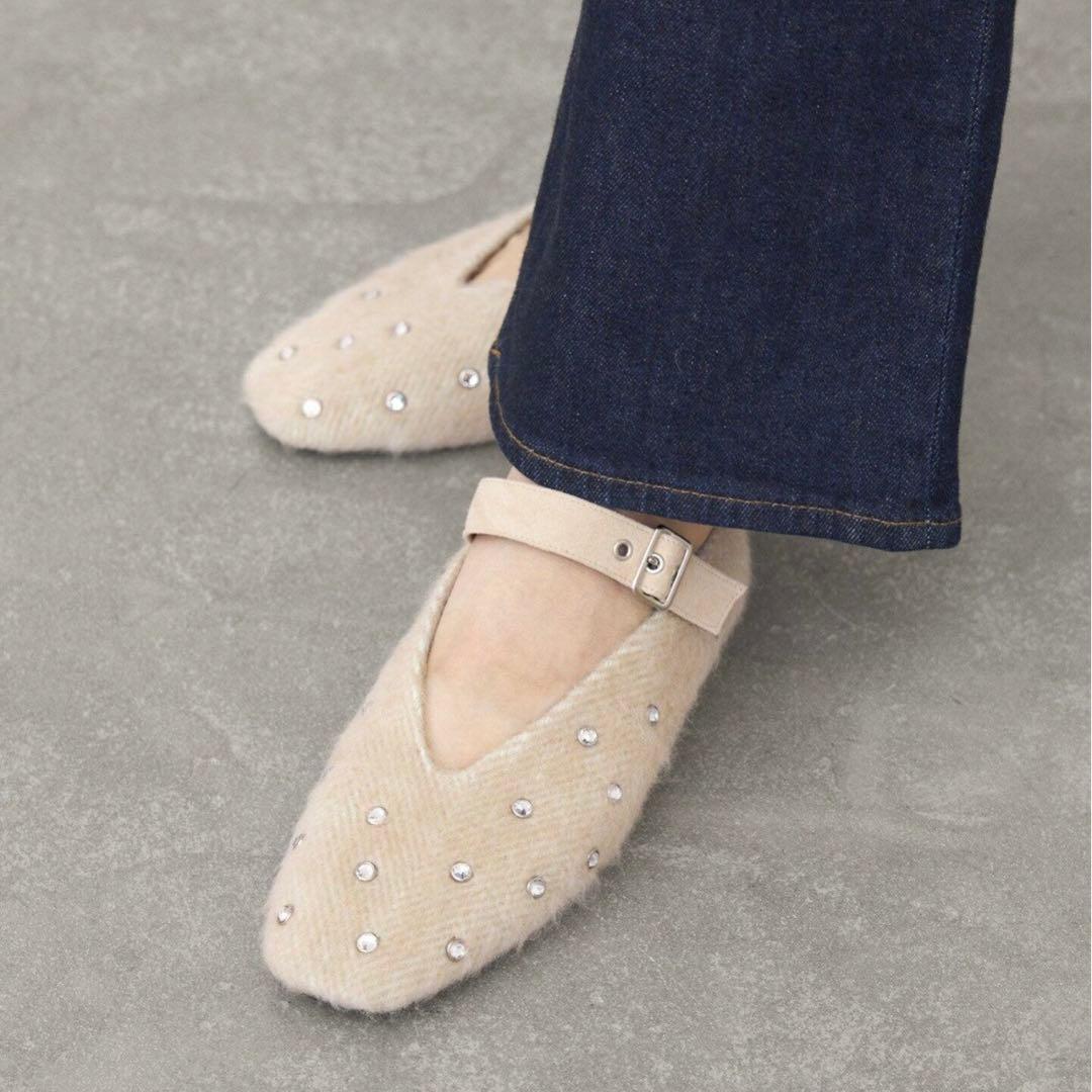 LE TALON GRISE EDGEスタッズメリージェーンフラット 23.5