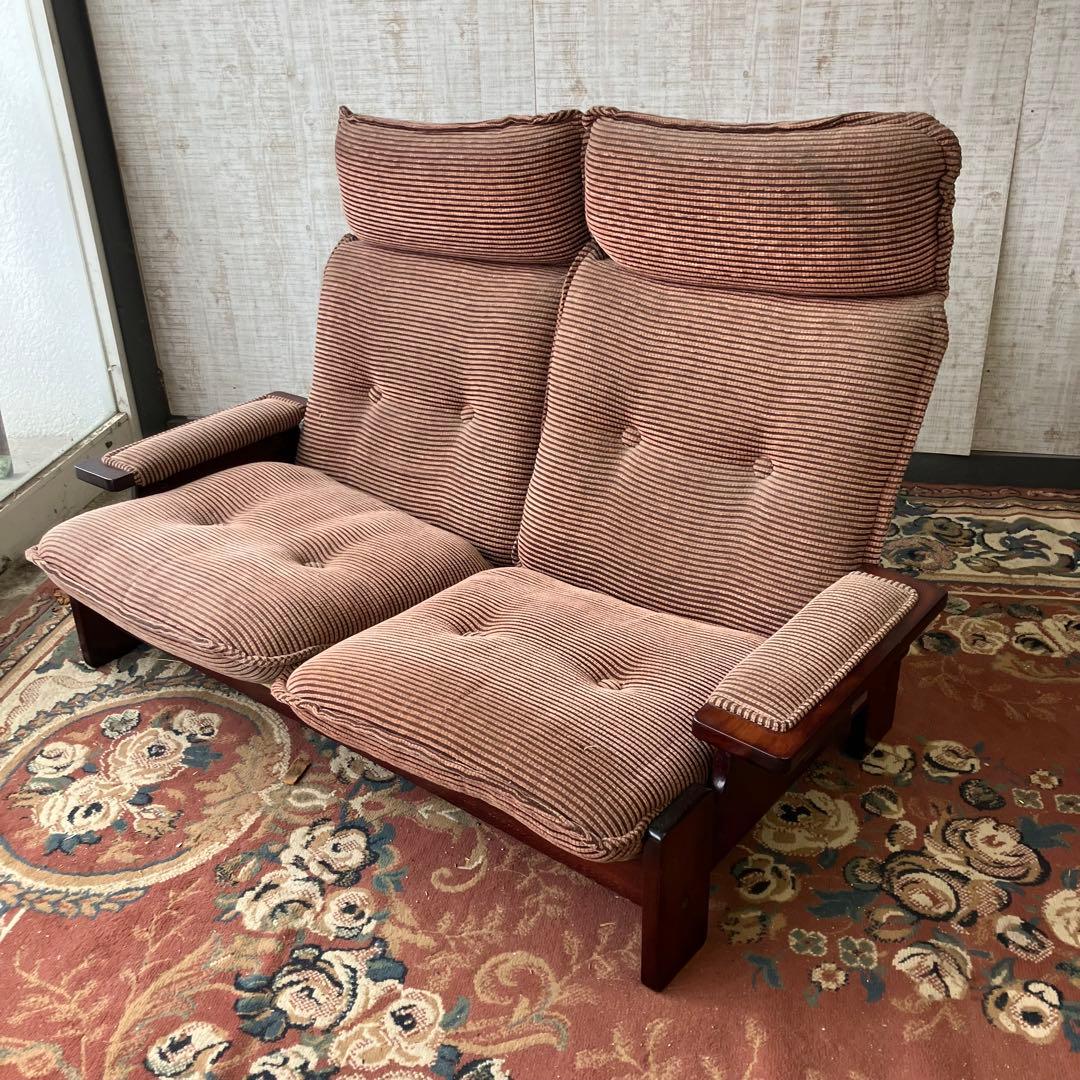 北欧レトロ グリーンジョイ 二人掛けリクライニングソファー ラウンジチェア