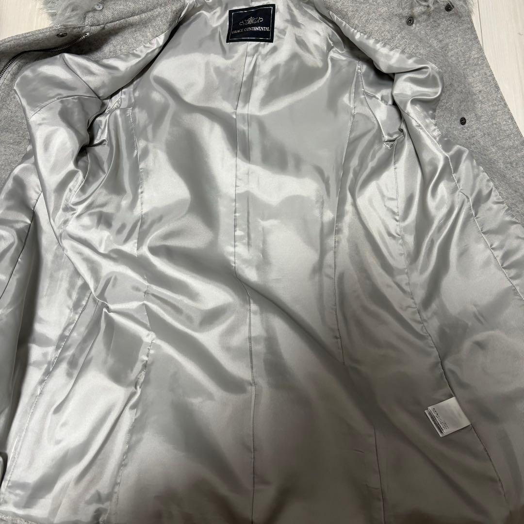 定価7.1万 GRACE CONTINENTAL グレー ウール ファー コート