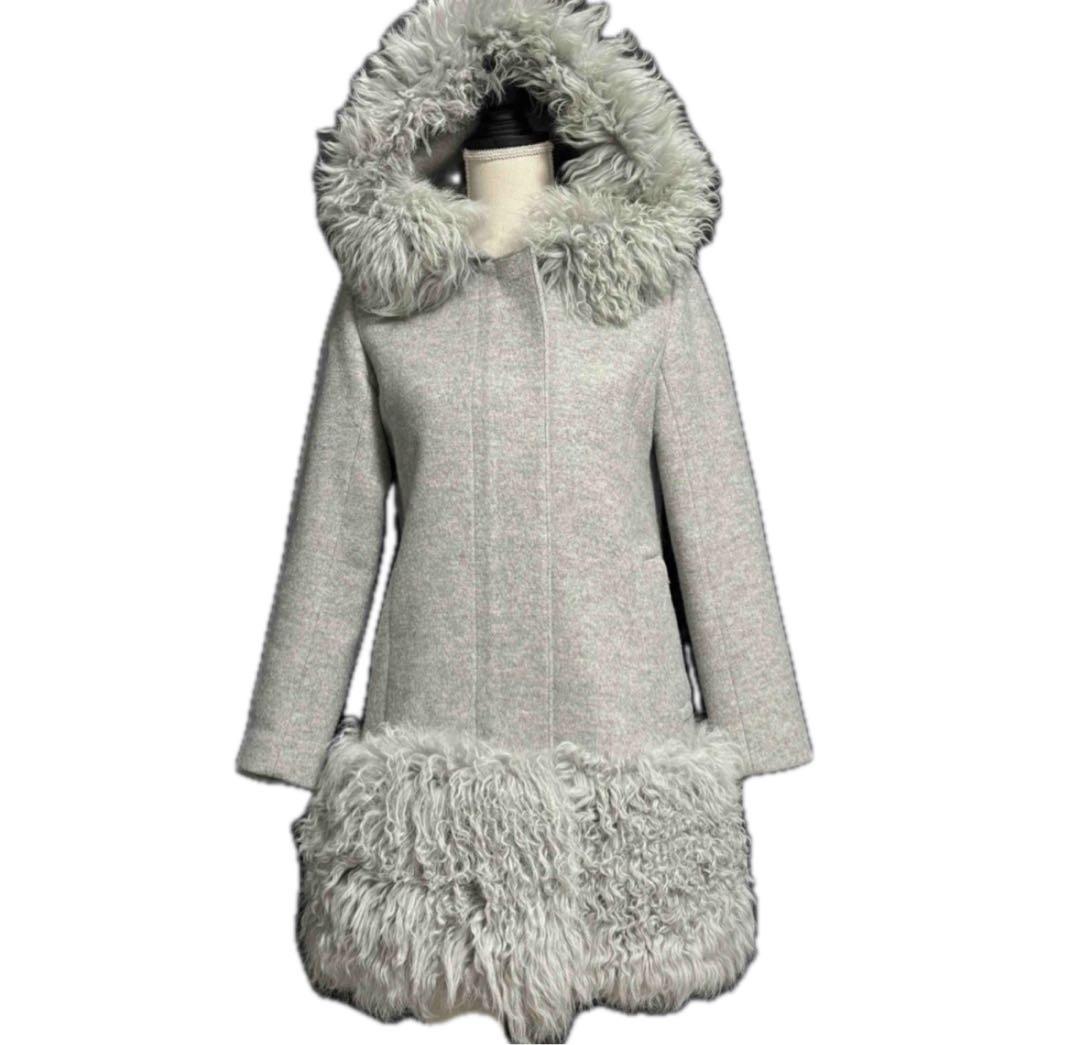 定価7.1万 GRACE CONTINENTAL グレー ウール ファー コート