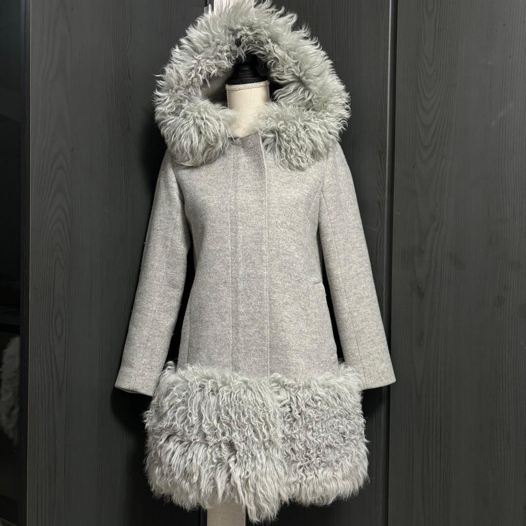 定価7.1万 GRACE CONTINENTAL グレー ウール ファー コート