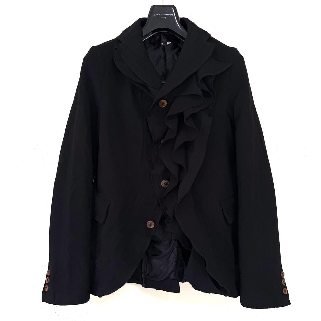 《美品》 コムデギャルソン コムコム ポリ縮 フリル ジャケット ブラック XS