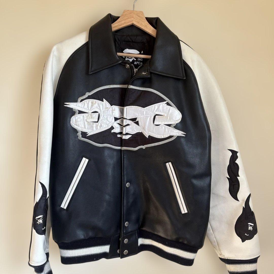 エイプ★レザー スタジャン ブラック/ホワイト