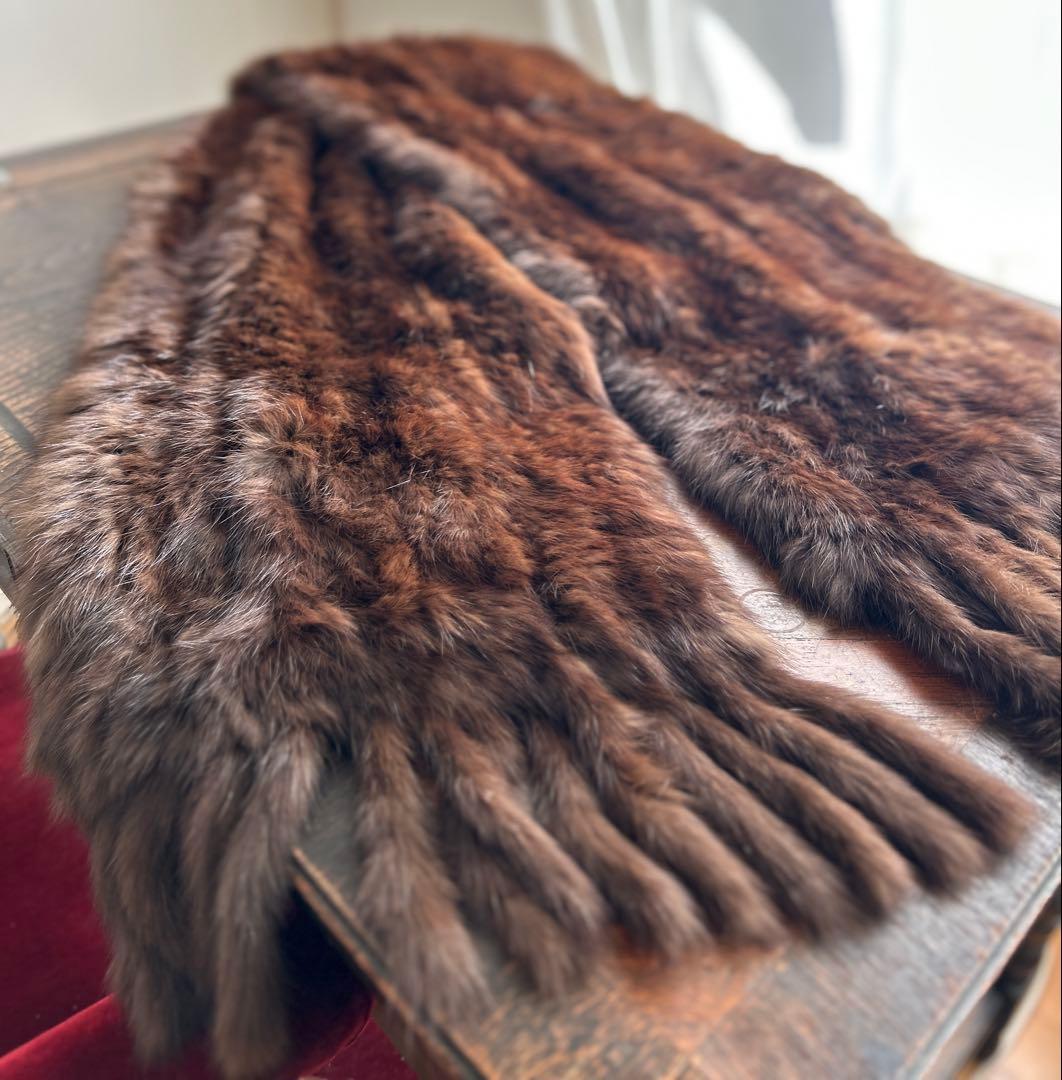 セーブルのロングストール兼マフラー　ダークブラウン　軽量ふわサラ