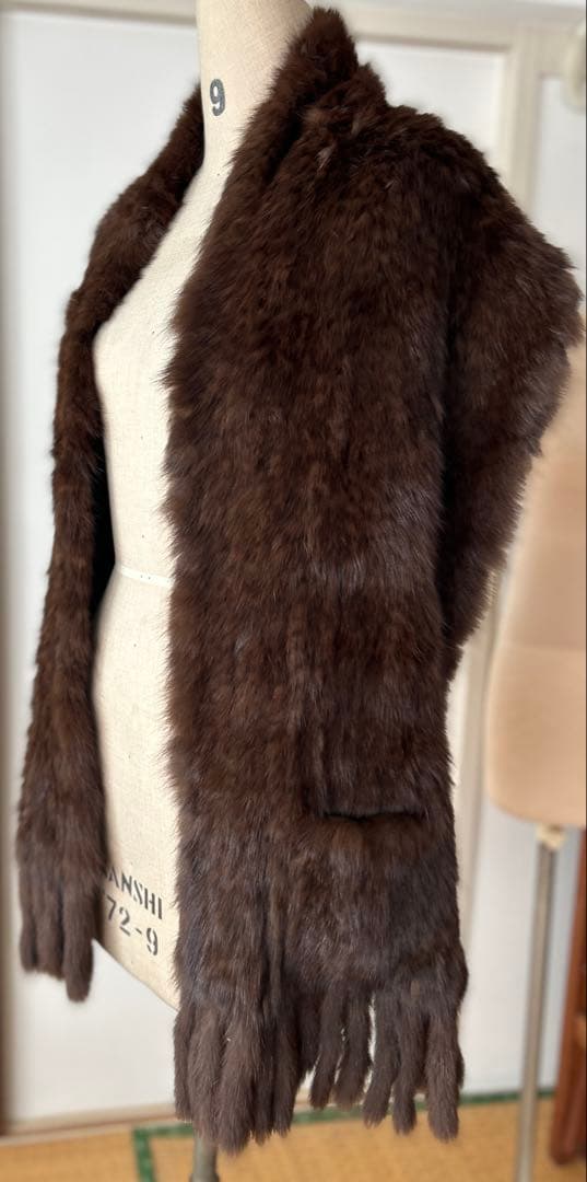 セーブルのロングストール兼マフラー　ダークブラウン　軽量ふわサラ