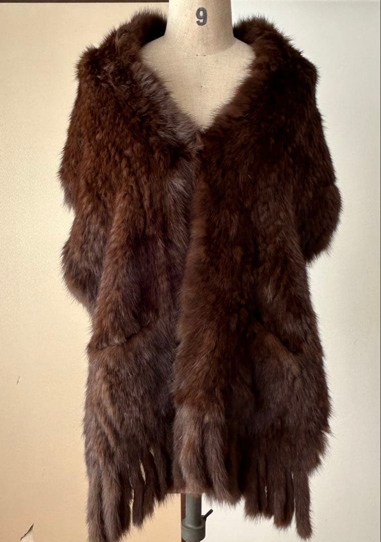 セーブルのロングストール兼マフラー　ダークブラウン　軽量ふわサラ