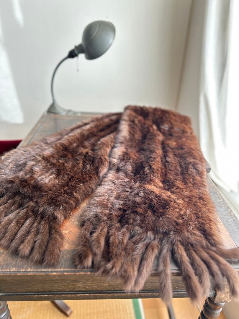 セーブルのロングストール兼マフラー　ダークブラウン　軽量ふわサラ