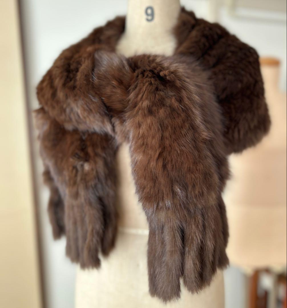 セーブルのロングストール兼マフラー　ダークブラウン　軽量ふわサラ