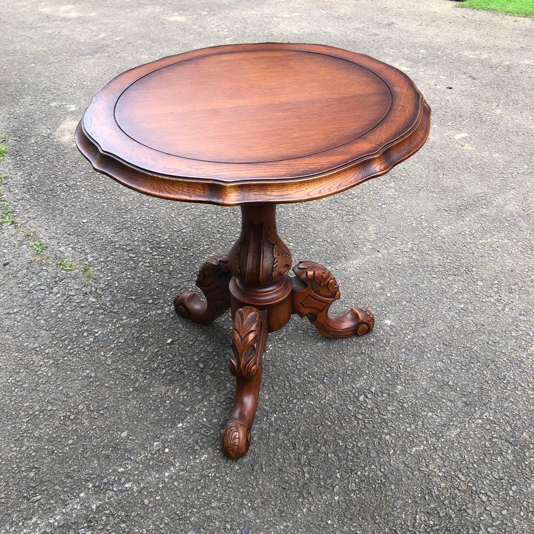 マホガニー無垢材 コーヒーテーブル アンティーク調木彫装飾 美しい木目のテーブル